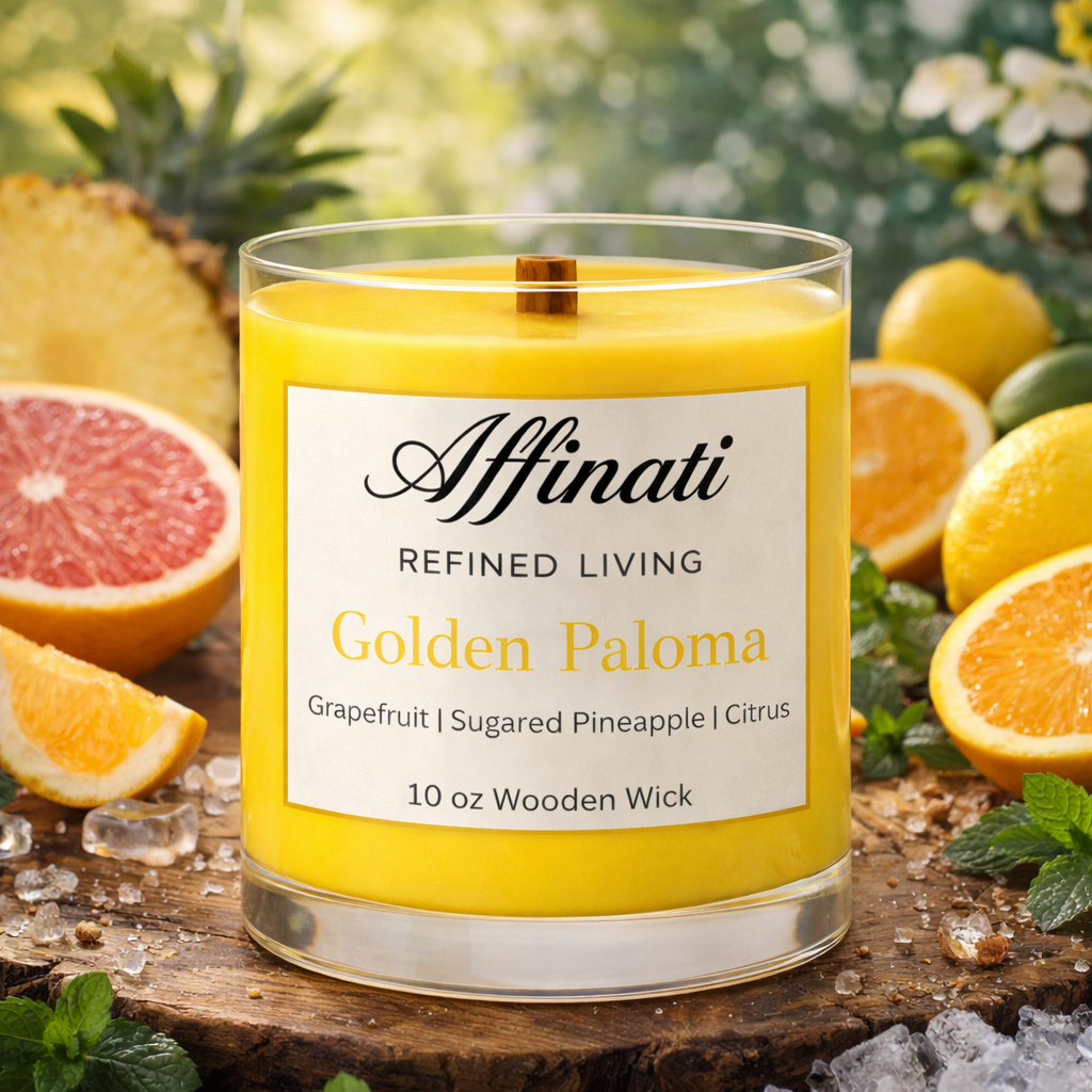 Golden Paloma Wooden Wick Candle – Luxury 10 oz Soy Blend | Affinati