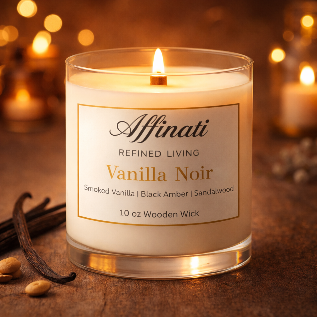 Vanilla Noir Wooden Wick Candle – Luxury 10 oz Soy Blend | Affinati