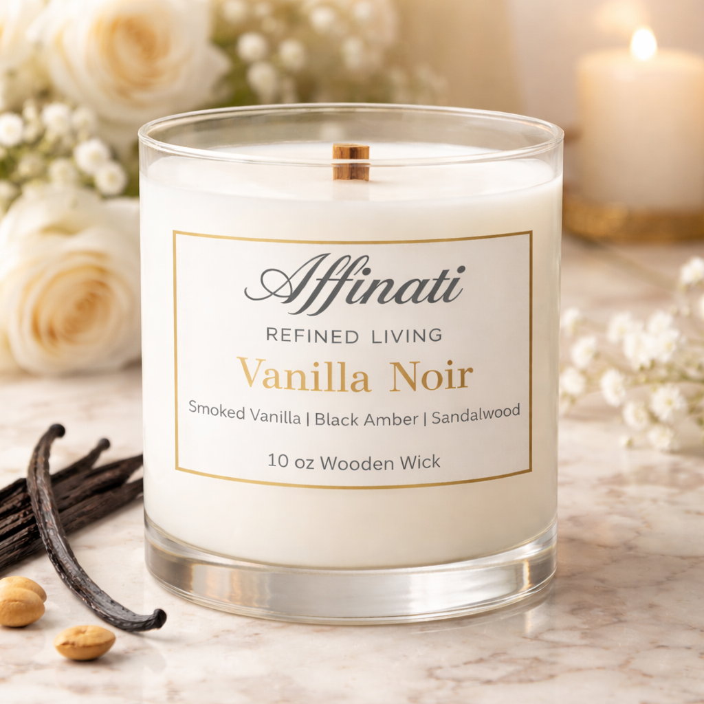 Vanilla Noir Wooden Wick Candle – Luxury 10 oz Soy Blend | Affinati