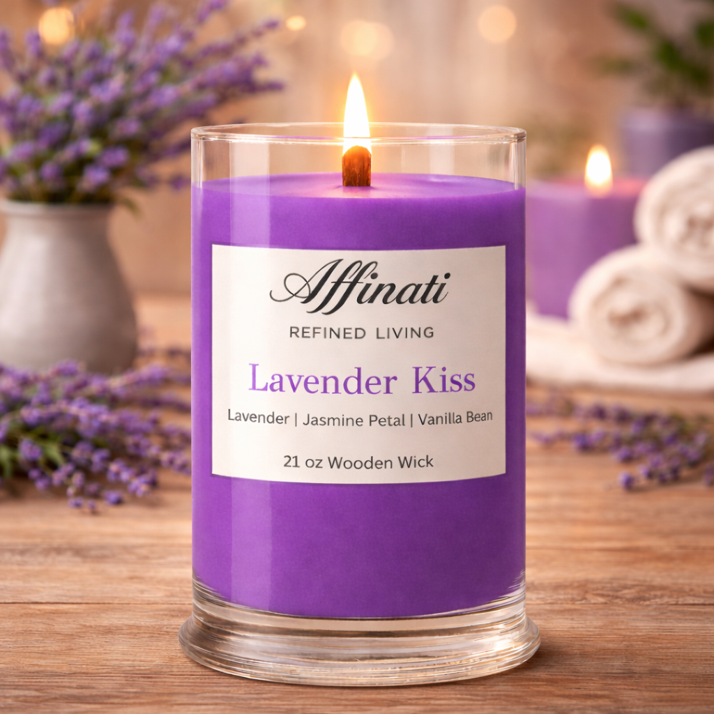 Lavender Kiss Wooden Wick Candle – Luxury 21 oz Soy Blend | Affinati