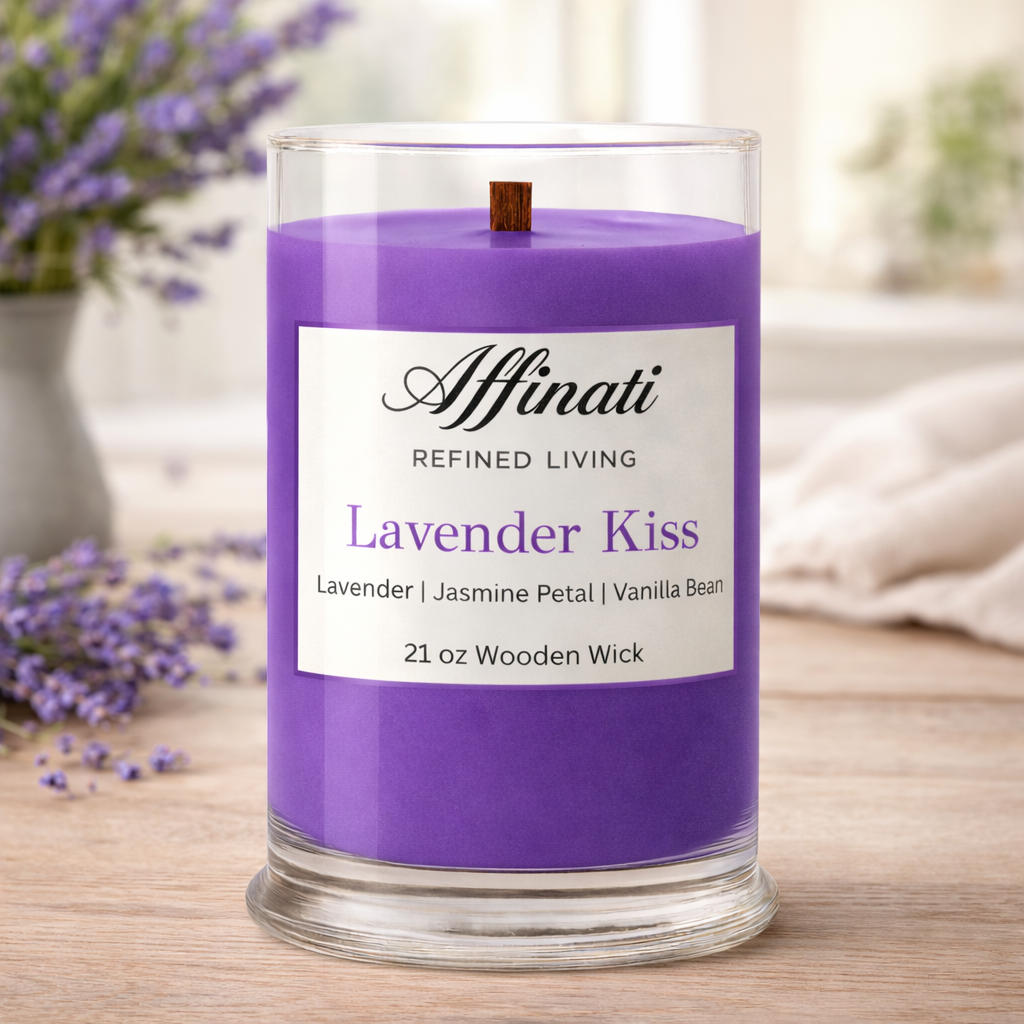 Lavender Kiss Wooden Wick Candle – Luxury 21 oz Soy Blend | Affinati