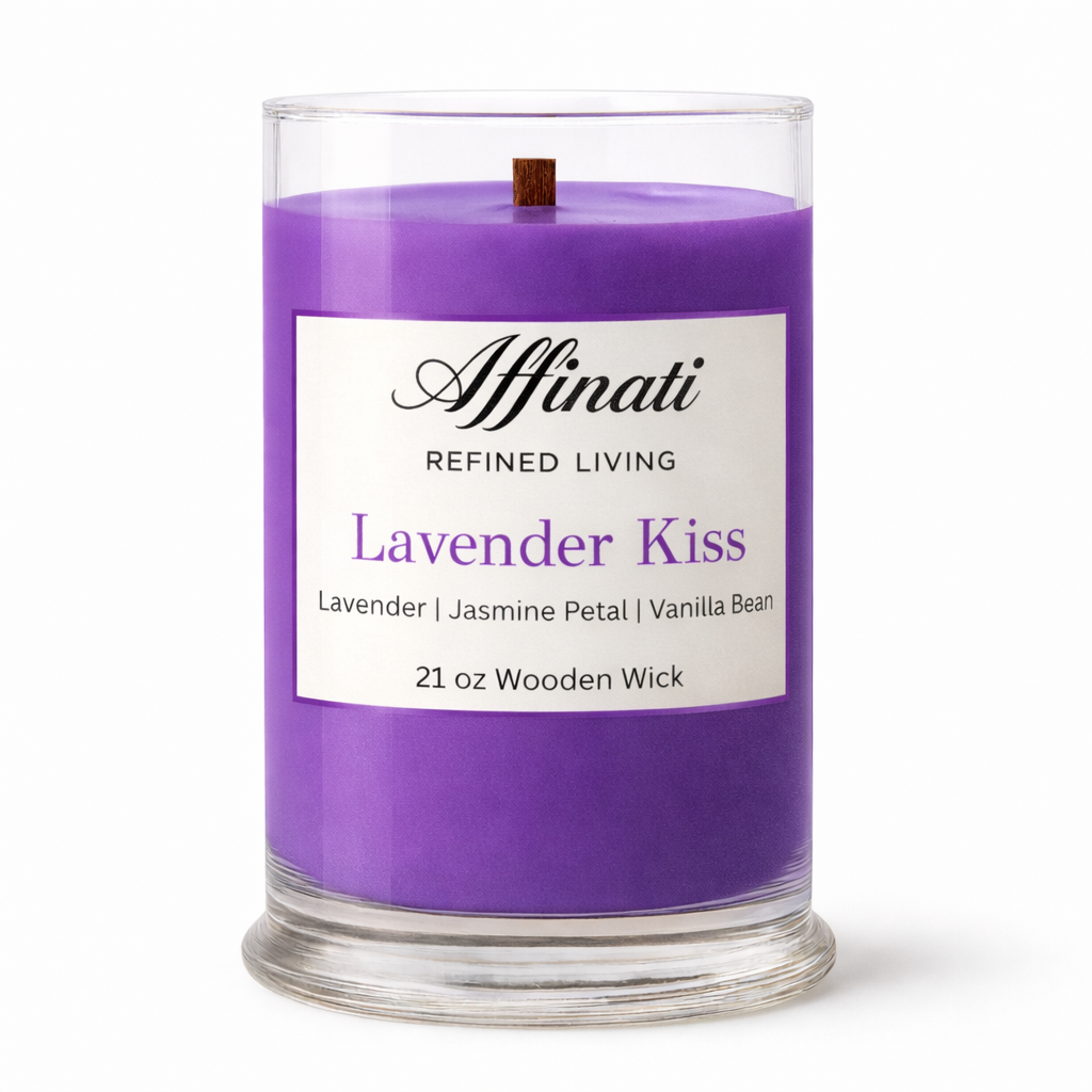 Lavender Kiss Wooden Wick Candle – Luxury 21 oz Soy Blend | Affinati