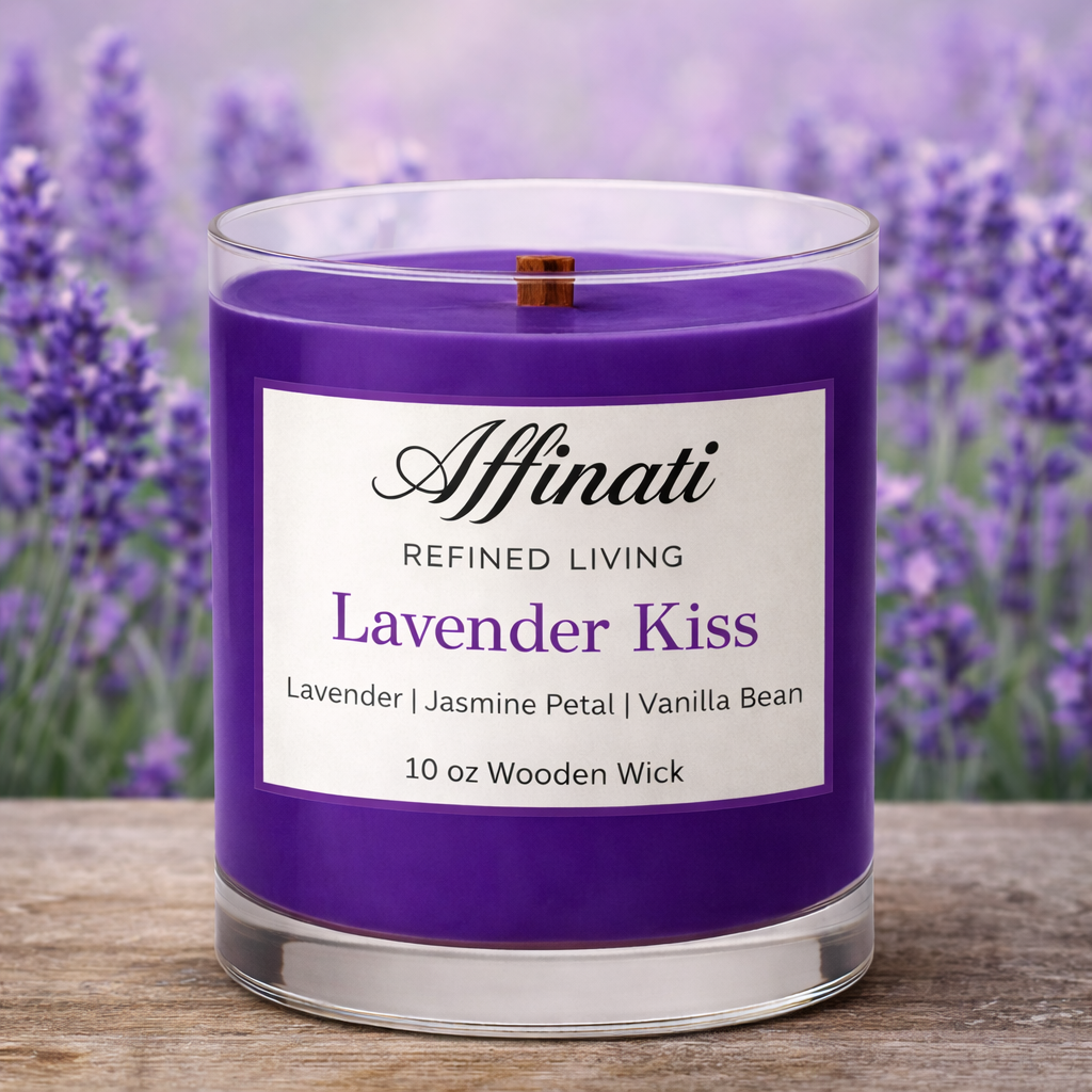 Lavender Kiss Wooden Wick Candle – Luxury 10 oz Soy Blend | Affinati