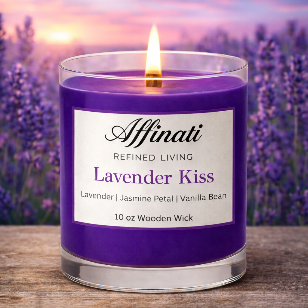 Lavender Kiss Wooden Wick Candle – Luxury 10 oz Soy Blend | Affinati