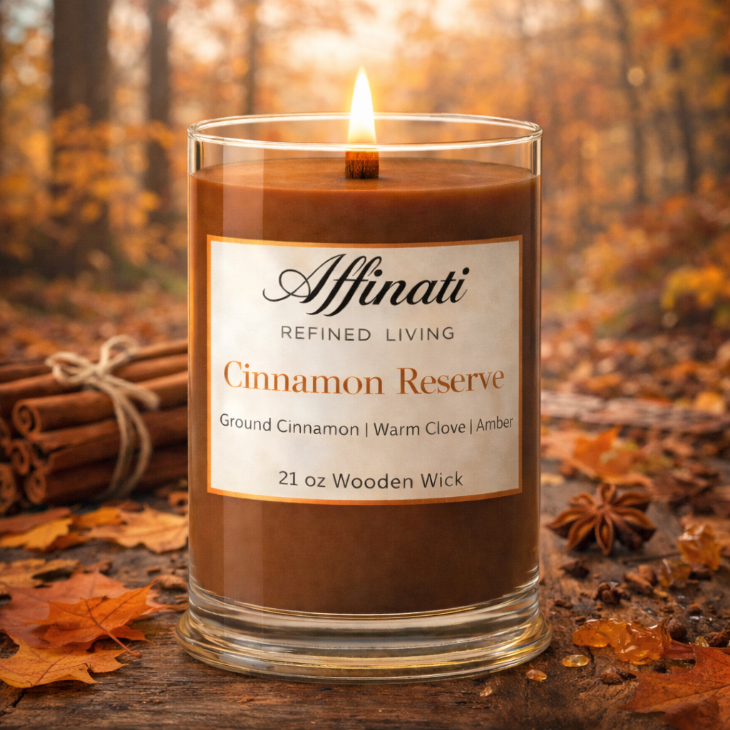Cinnamon Reserve Wooden Wick Candle – Luxury 21 oz Soy Blend | Affinati