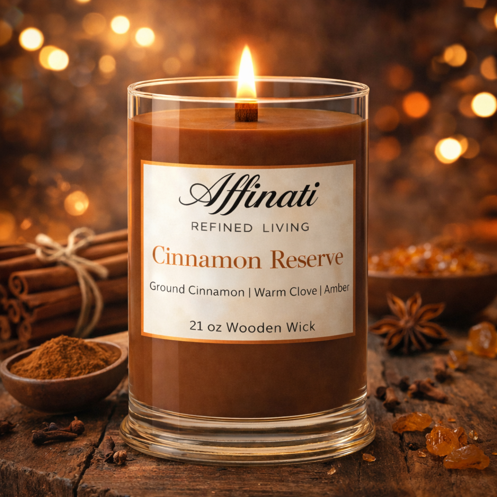 Cinnamon Reserve Wooden Wick Candle – Luxury 21 oz Soy Blend | Affinati