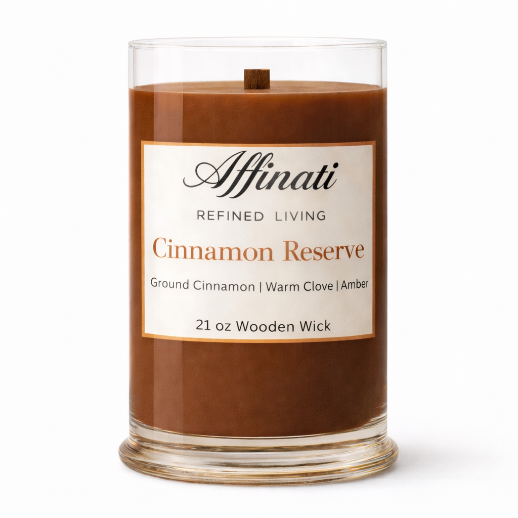 Cinnamon Reserve Wooden Wick Candle – Luxury 21 oz Soy Blend | Affinati