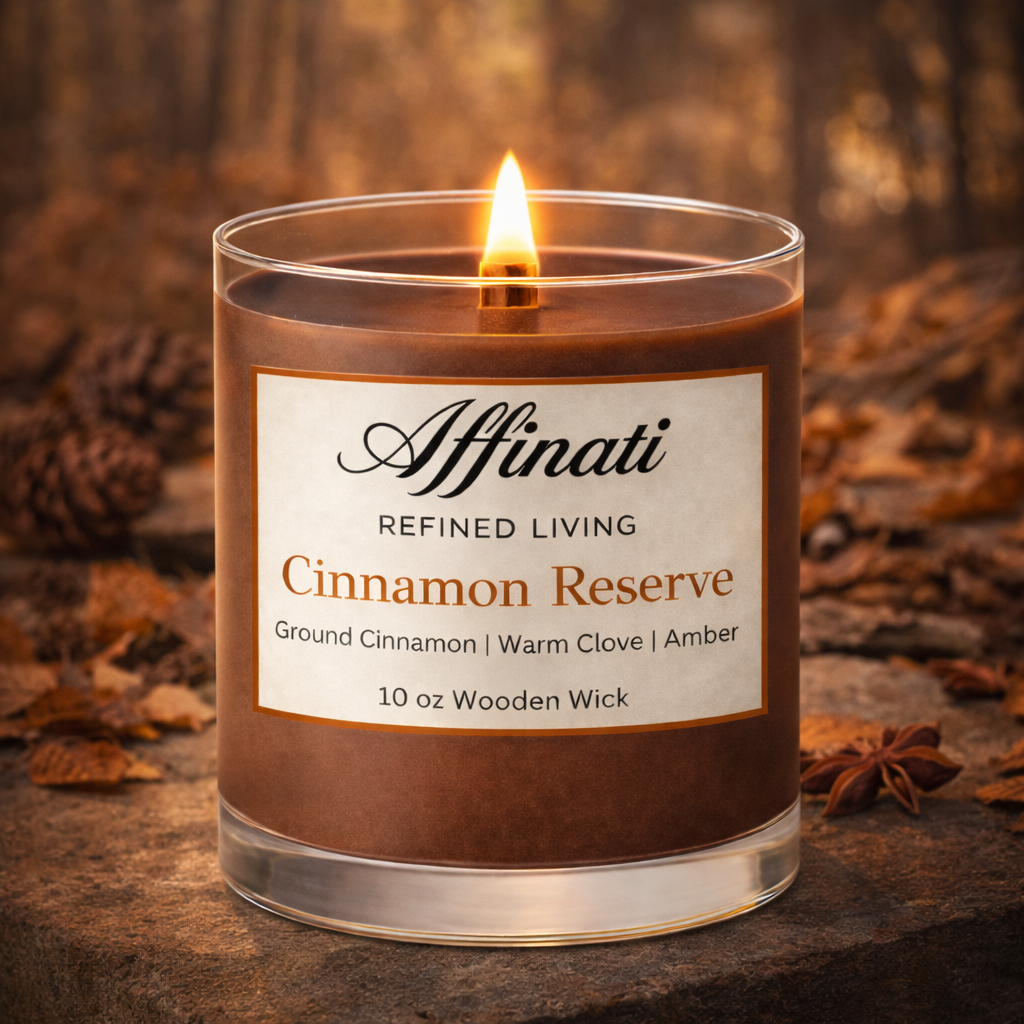 Cinnamon Reserve Wooden Wick Candle – Luxury 10 oz Soy Blend | Affinati