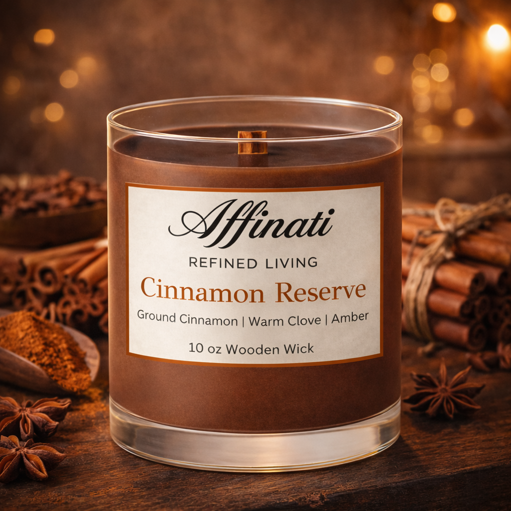 Cinnamon Reserve Wooden Wick Candle – Luxury 10 oz Soy Blend | Affinati