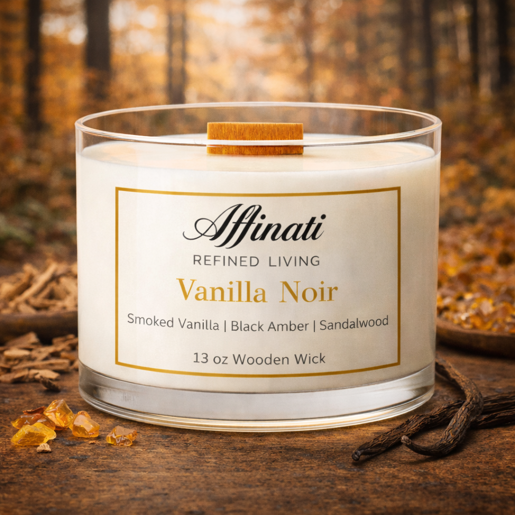 Vanilla Noir Wooden Wick Candle – Luxury 13 oz Soy Blend | Affinati