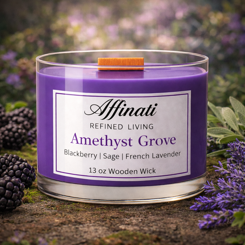 Amethyst Grove Wooden Wick Candle – Luxury 13 oz Soy Blend | Affinati
