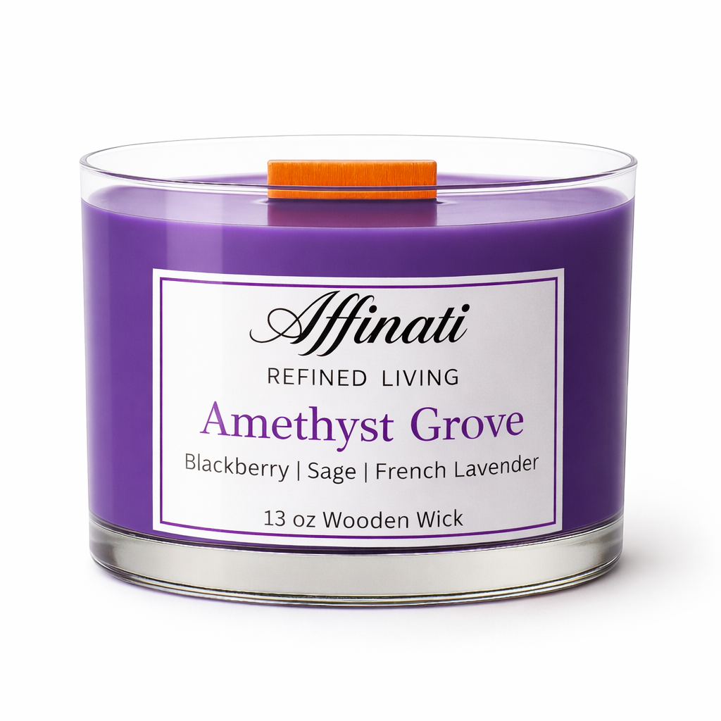Amethyst Grove Wooden Wick Candle – Luxury 13 oz Soy Blend | Affinati