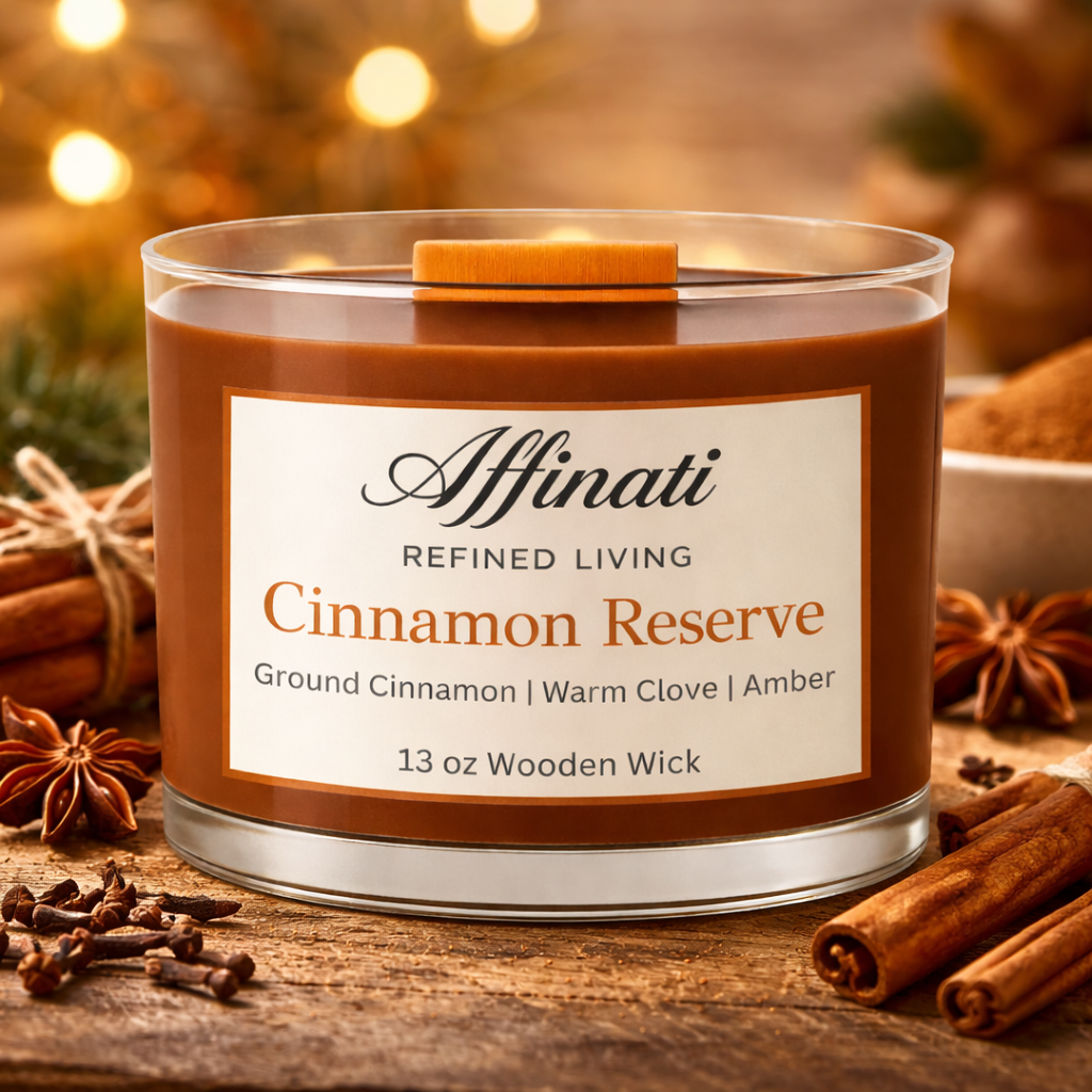 Cinnamon Reserve Wooden Wick Candle – Luxury 13 oz Soy Blend | Affinati