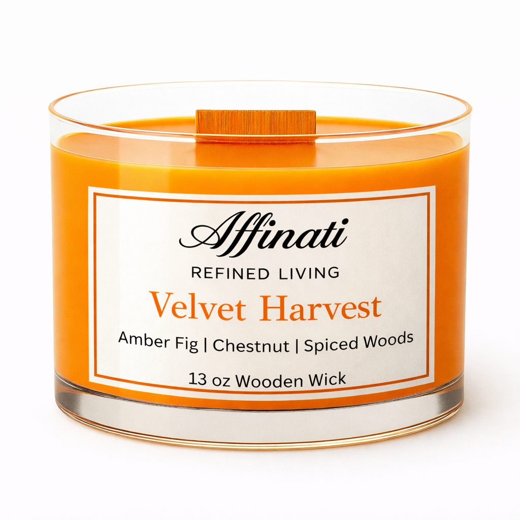 Velvet Harvest Wooden Wick Candle – Luxury 13 oz Soy Blend | Affinati