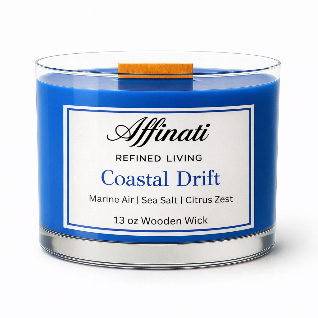 Coastal Drift Wooden Wick Candle – Luxury 13 oz Soy Blend | Affinati