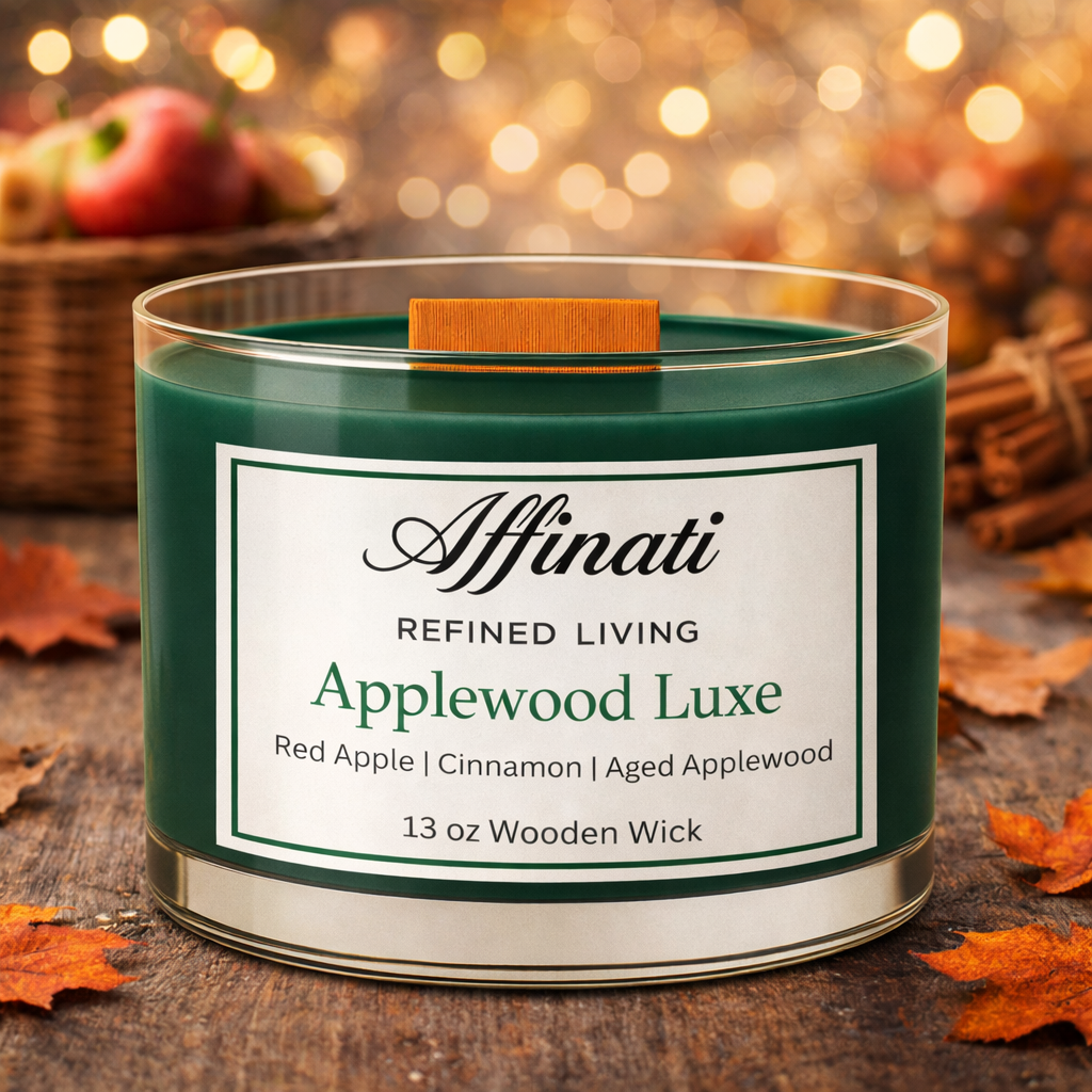 Applewood Luxe Wooden Wick Candle – Luxury 13 oz Soy Blend | Affinati