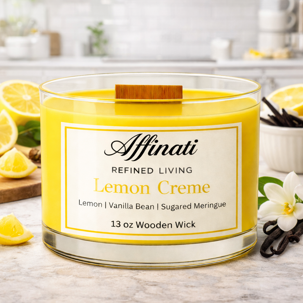 Lemon Creme Wooden Wick Candle – Luxury 13 oz Soy Blend | Affinati