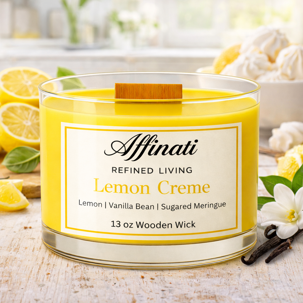 Lemon Creme Wooden Wick Candle – Luxury 13 oz Soy Blend | Affinati