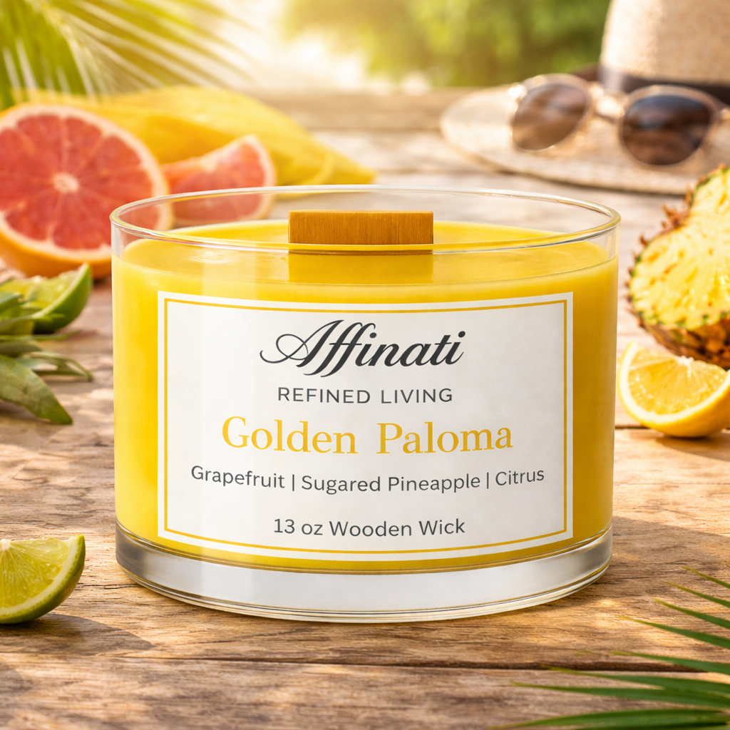 Golden Paloma Wooden Wick Candle – Luxury 13 oz Soy Blend | Affinati
