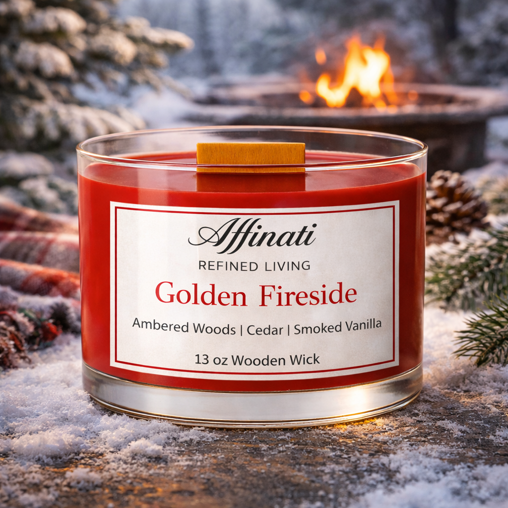 Golden Fireside Wooden Wick Candle – Luxury 13 oz Soy Blend | Affinati