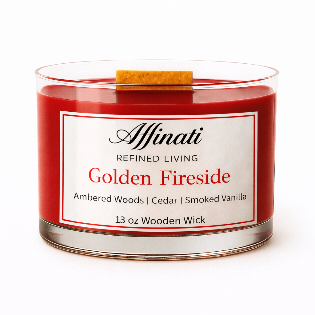 Golden Fireside Wooden Wick Candle – Luxury 13 oz Soy Blend | Affinati