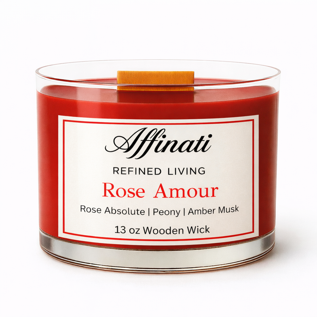 Rose Amour Wooden Wick Candle – Luxury 13 oz Soy Blend | Affinati