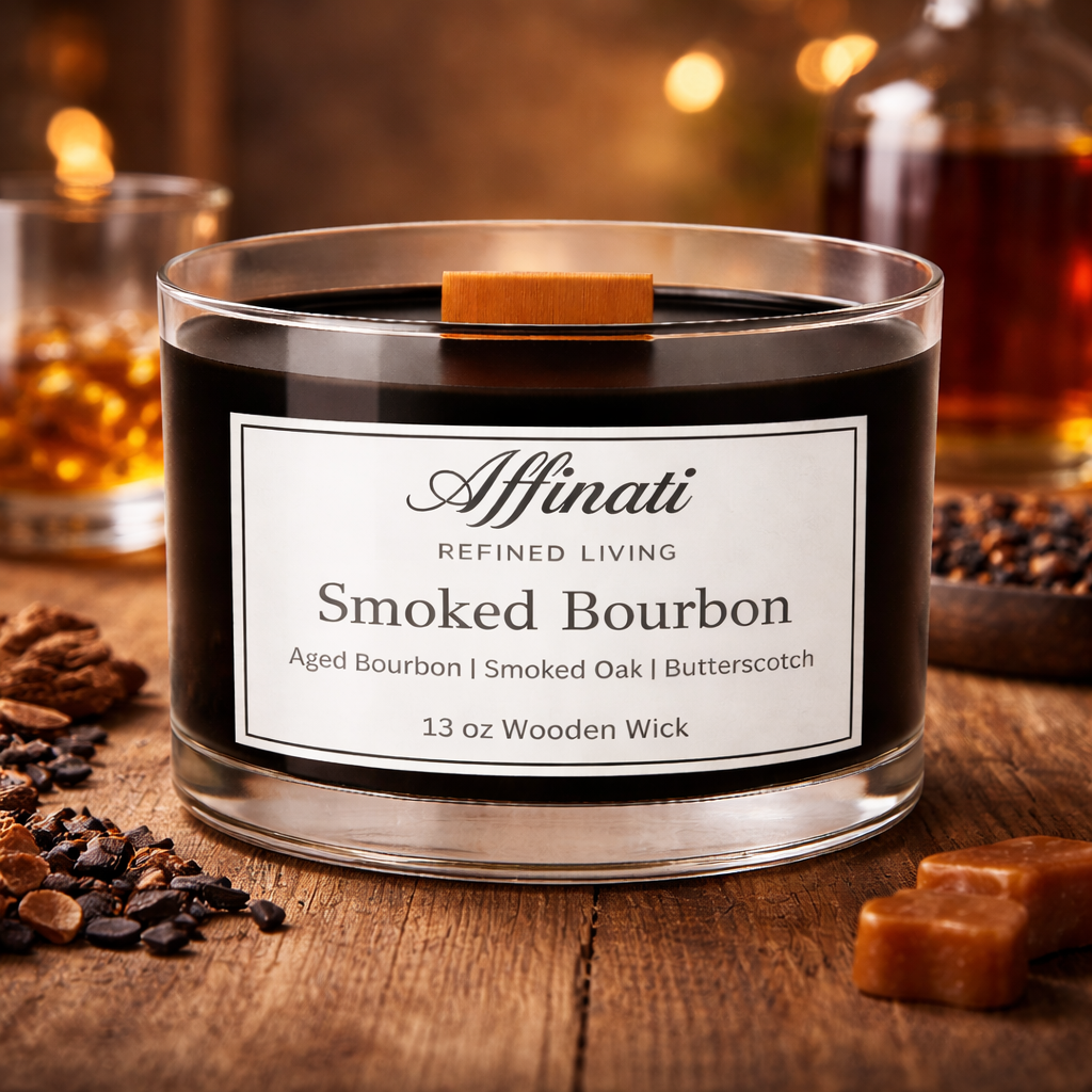 Smoked Bourbon Wooden Wick Candle – Luxury 13 oz Soy Blend | Affinati