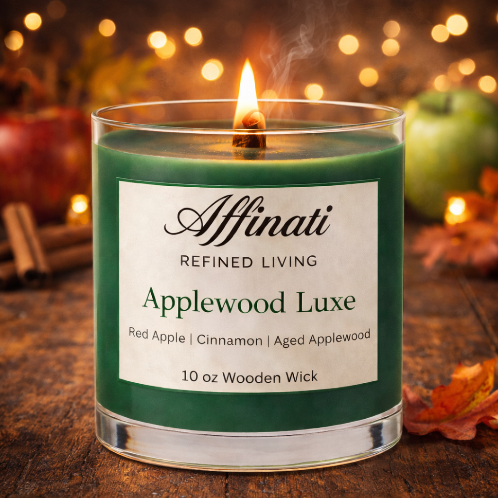 Applewood Luxe Wooden Wick Candle – Luxury 10 oz Soy Blend | Affinati