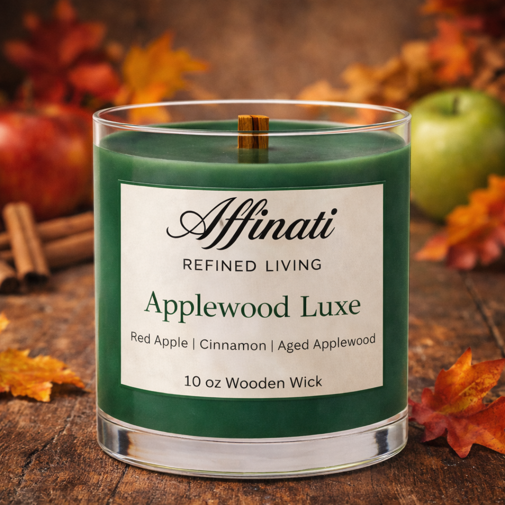 Applewood Luxe Wooden Wick Candle – Luxury 10 oz Soy Blend | Affinati