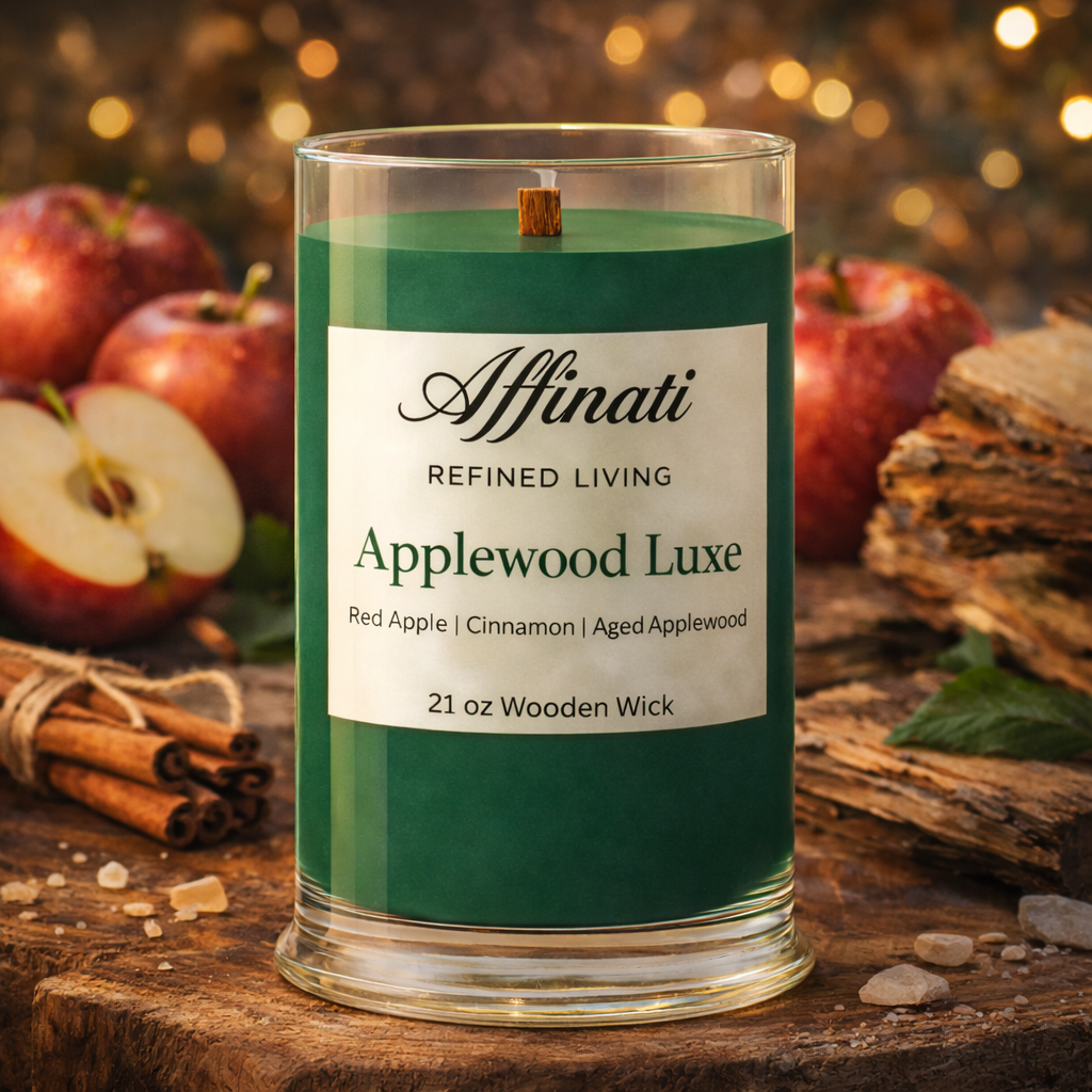 Applewood Luxe Wooden Wick Candle – Luxury 21 oz Soy Blend | Affinati