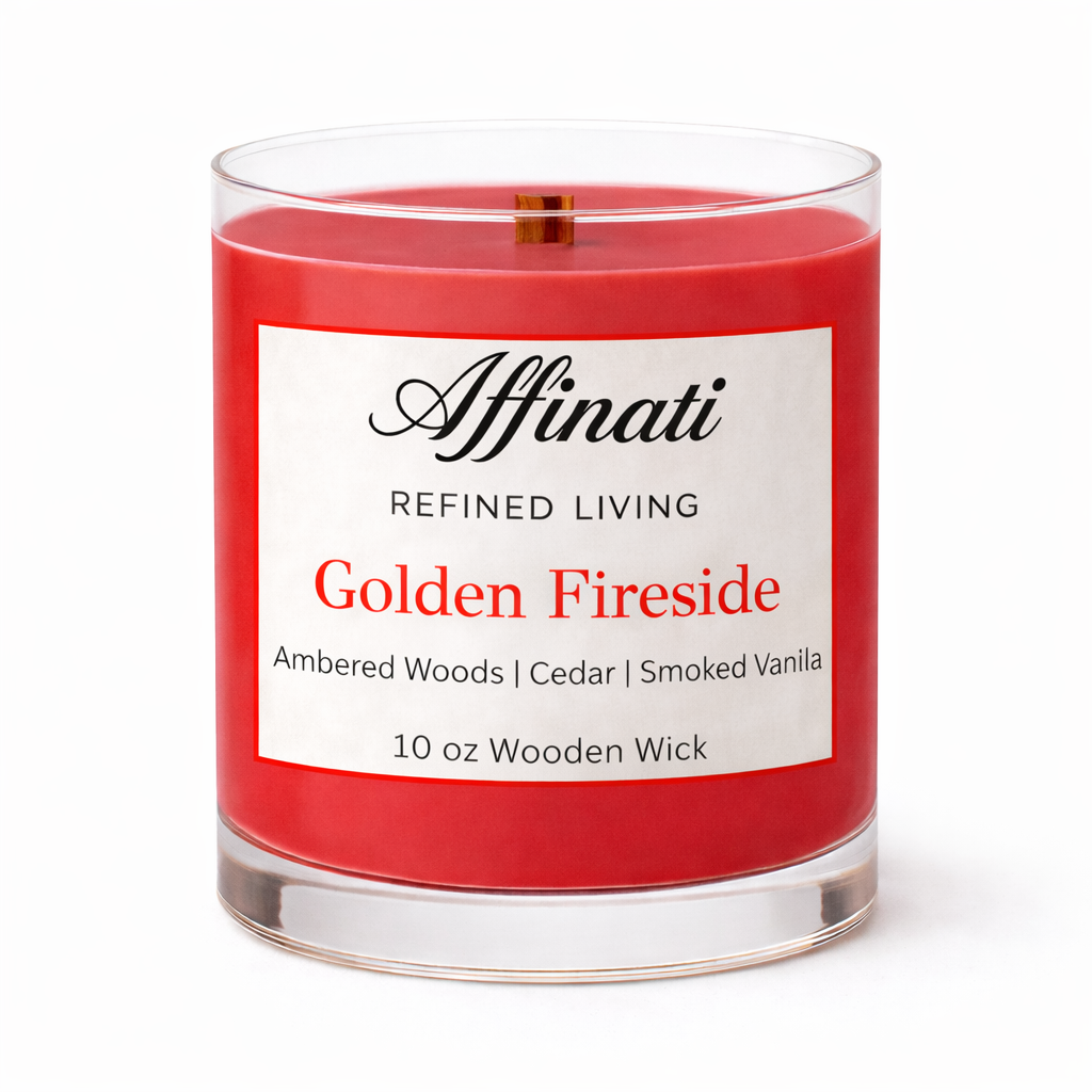Golden Fireside Wooden Wick Candle – Luxury 10 oz Soy Blend | Affinati