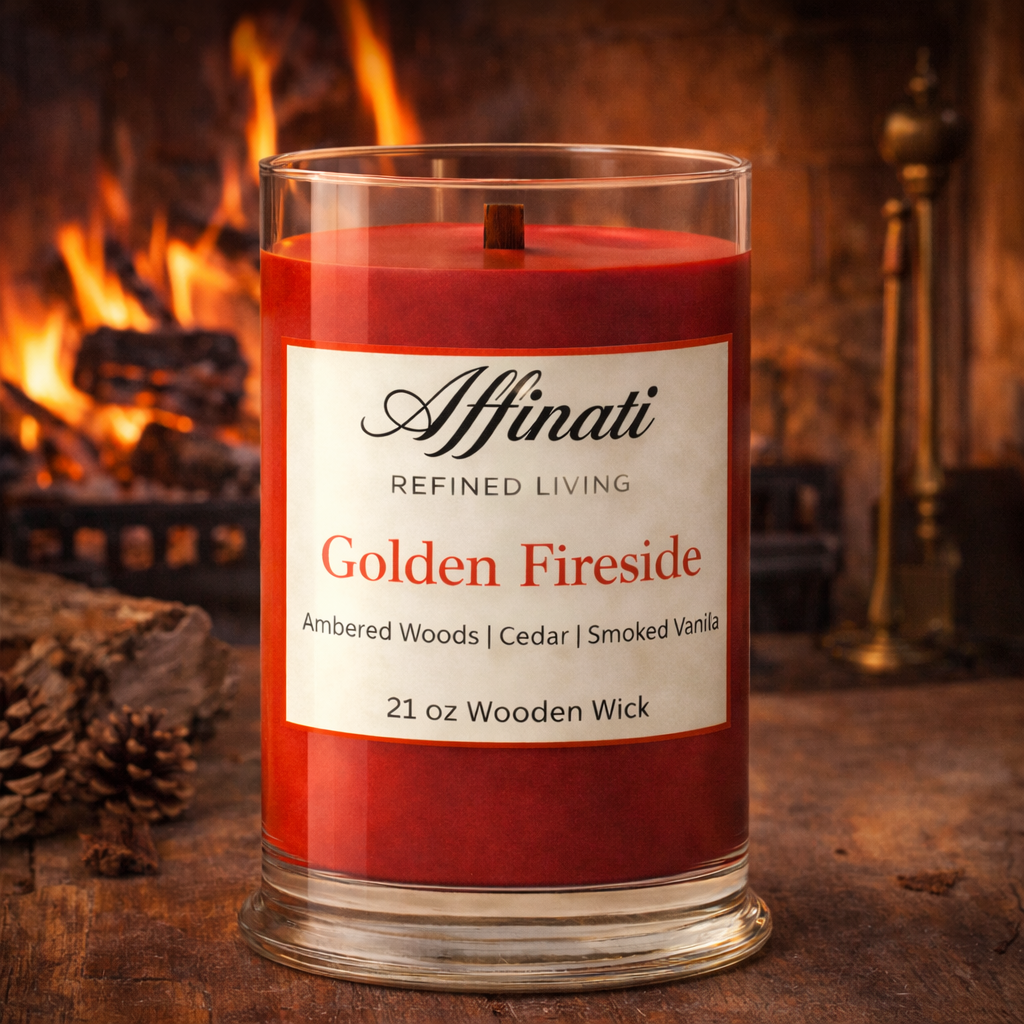 Golden Fireside Wooden Wick Candle – Luxury 21 oz Soy Blend | Affinati