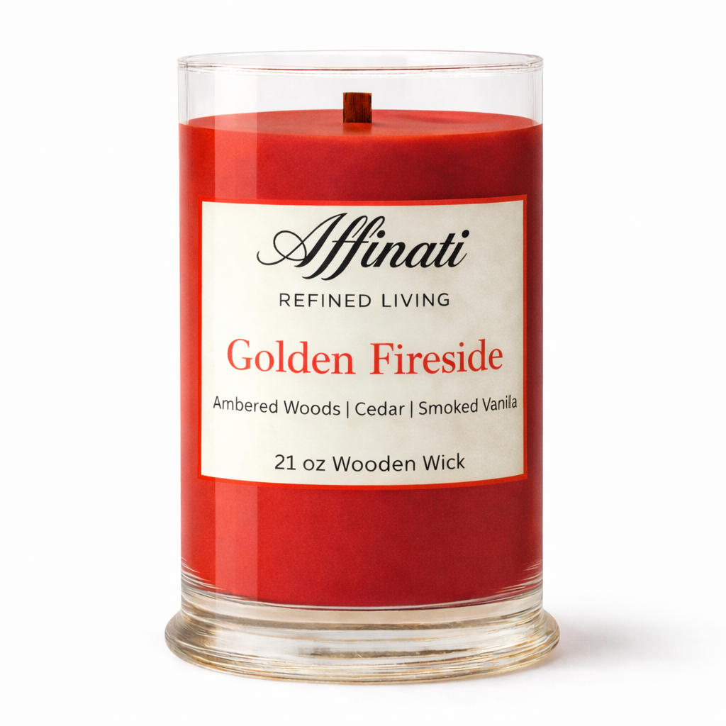 Golden Fireside Wooden Wick Candle – Luxury 21 oz Soy Blend | Affinati