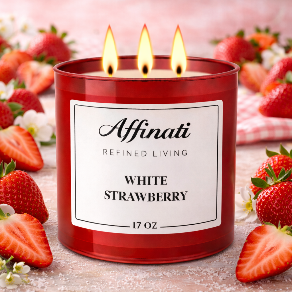 White Strawberry 3-Wick Scented Candle 17 oz Red Jar - Image 3
