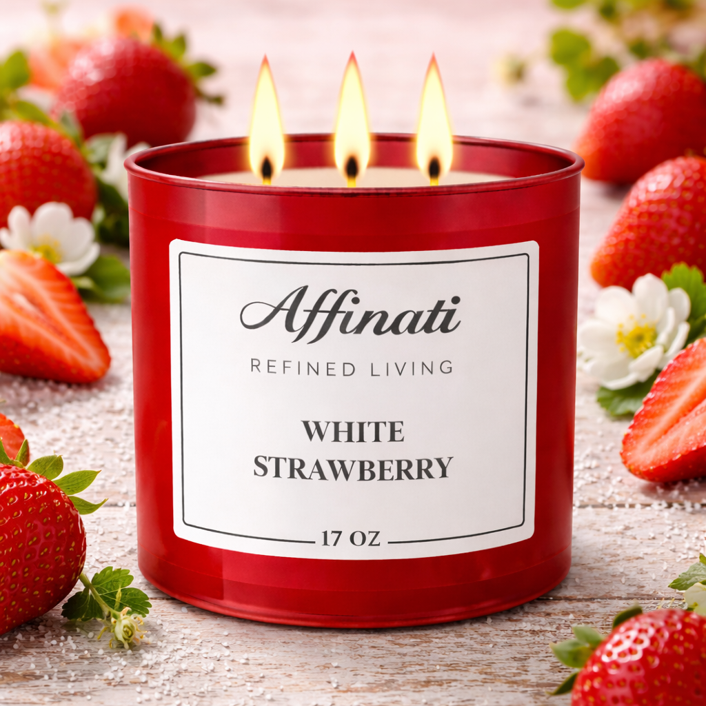 White Strawberry 3-Wick Scented Candle 17 oz Red Jar - Image 2