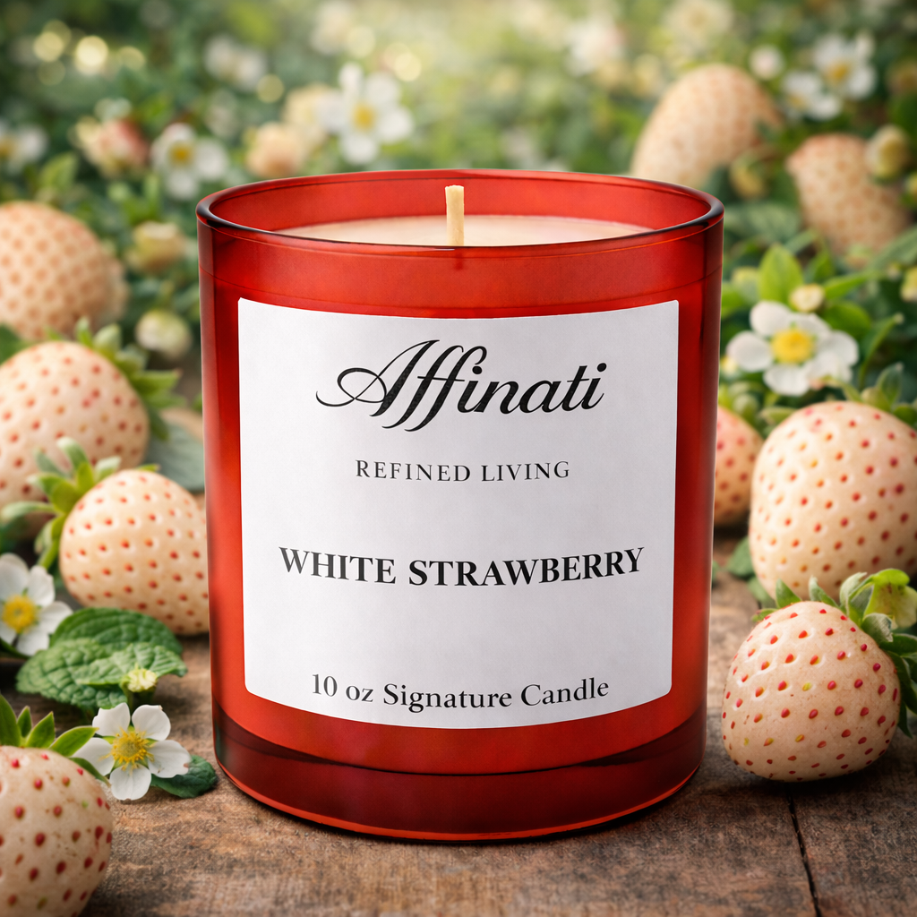 White Strawberry Signature Scented Candle in Red Glass Vessel - Image 2