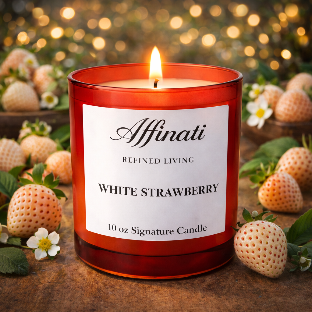 White Strawberry Signature Scented Candle in Red Glass Vessel - Image 3