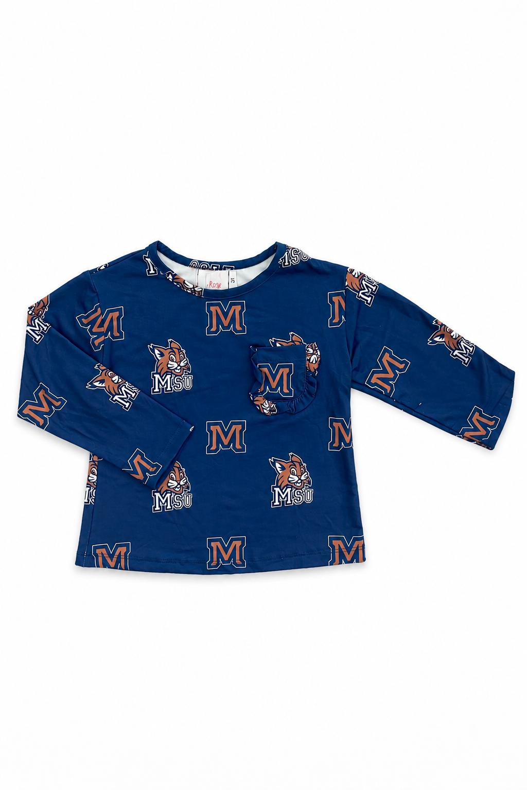 Montana State University Blue Bobcat L/S Ruffle Pocket Tee