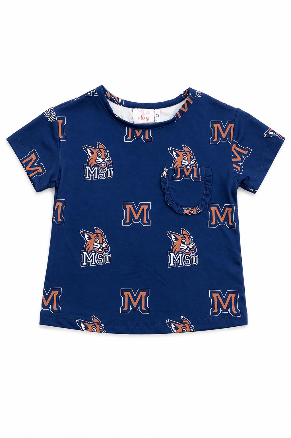 Montana State University Blue Bobcat Ruffle Pocket Tee
