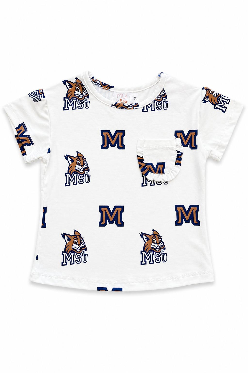 Montana State University White Bobcat Ruffle Pocket Tee