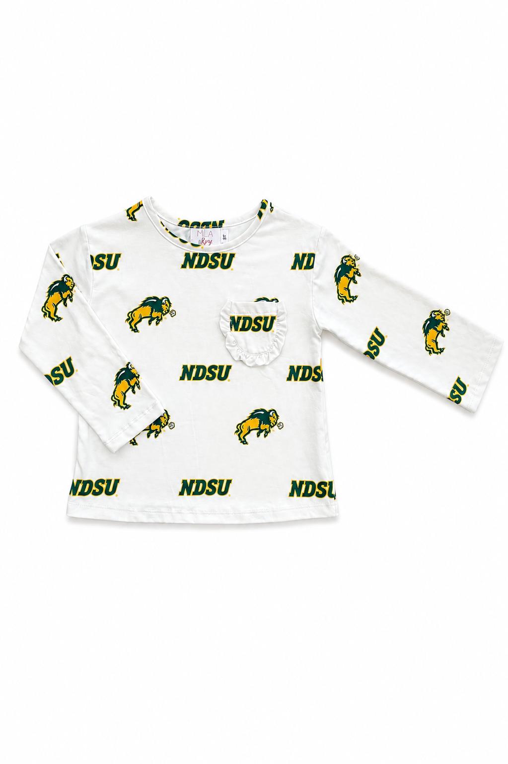 North Dakota State University White Bison L/S Ruffle Pocket Tee