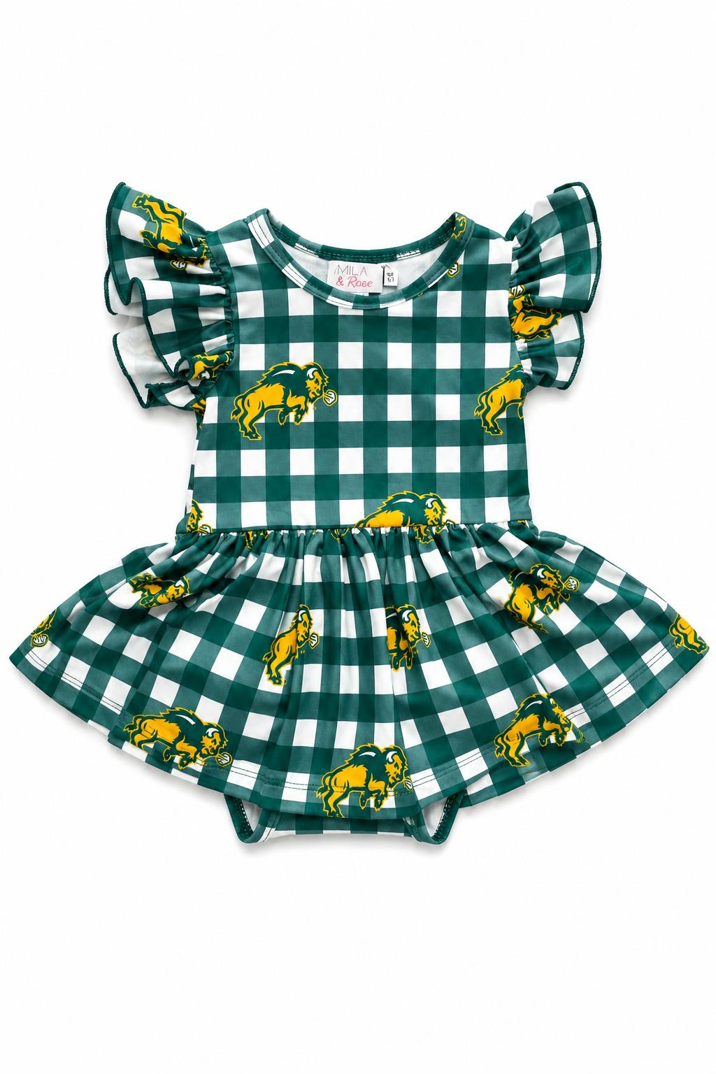 North Dakota State University Plaid Bison S/S Flutter Twirl Bodysuit