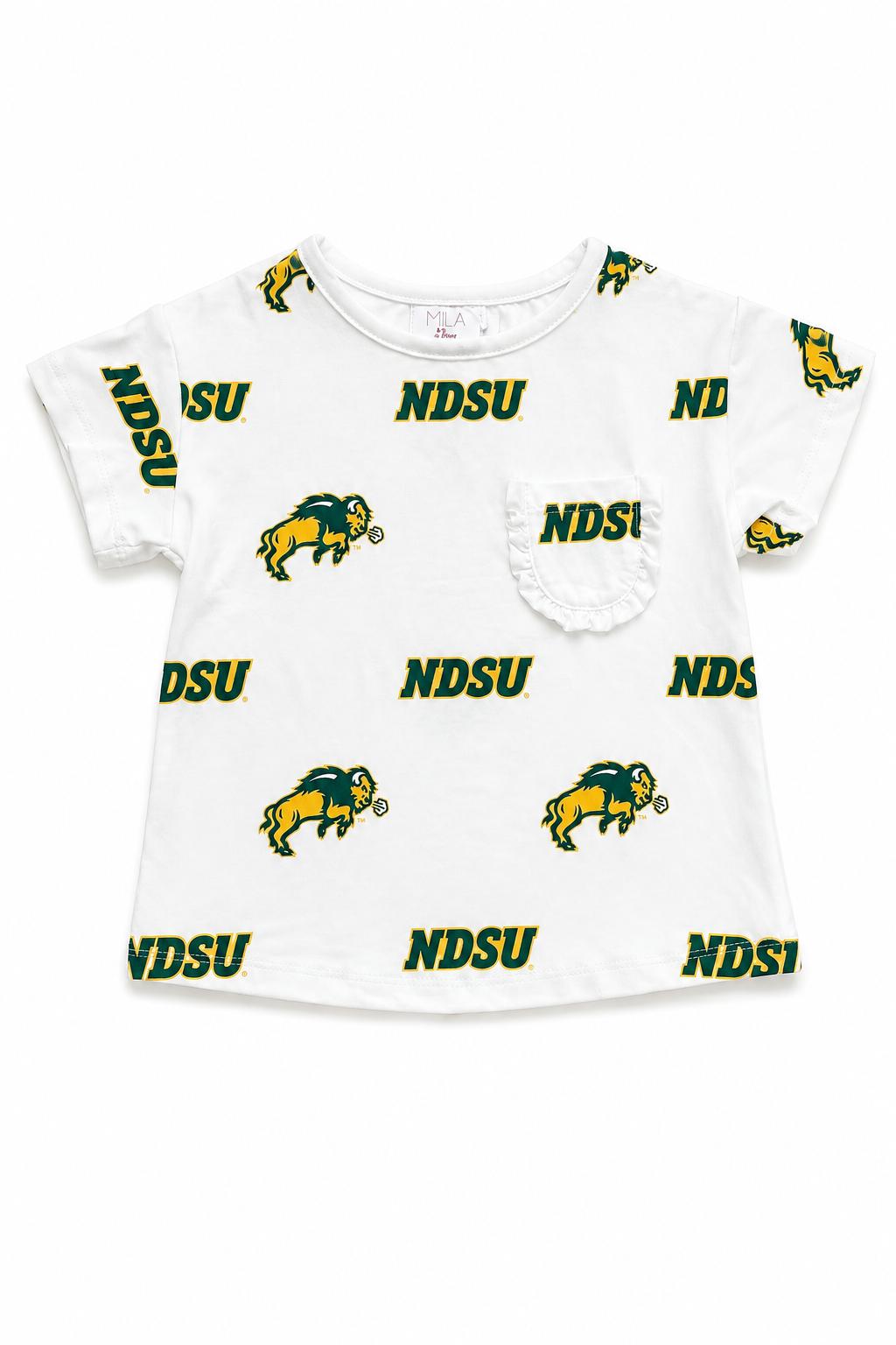 North Dakota State University White Bison Ruffle Pocket Tee