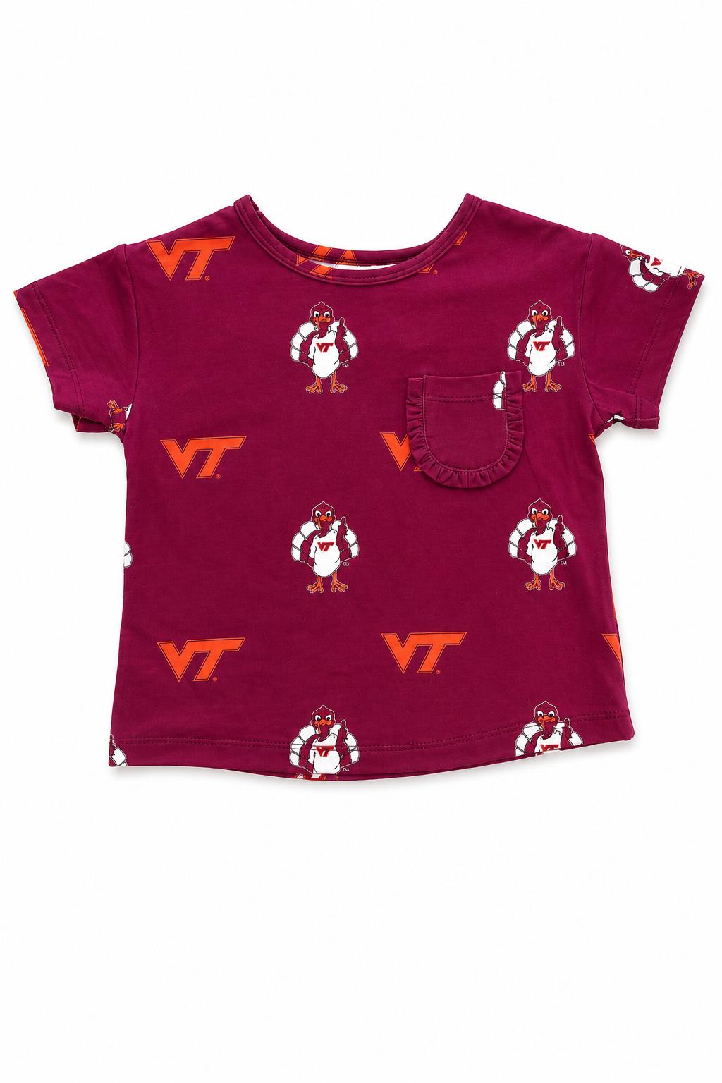 Virginia Tech Maroon Hokie Ruffle Pocket Tee