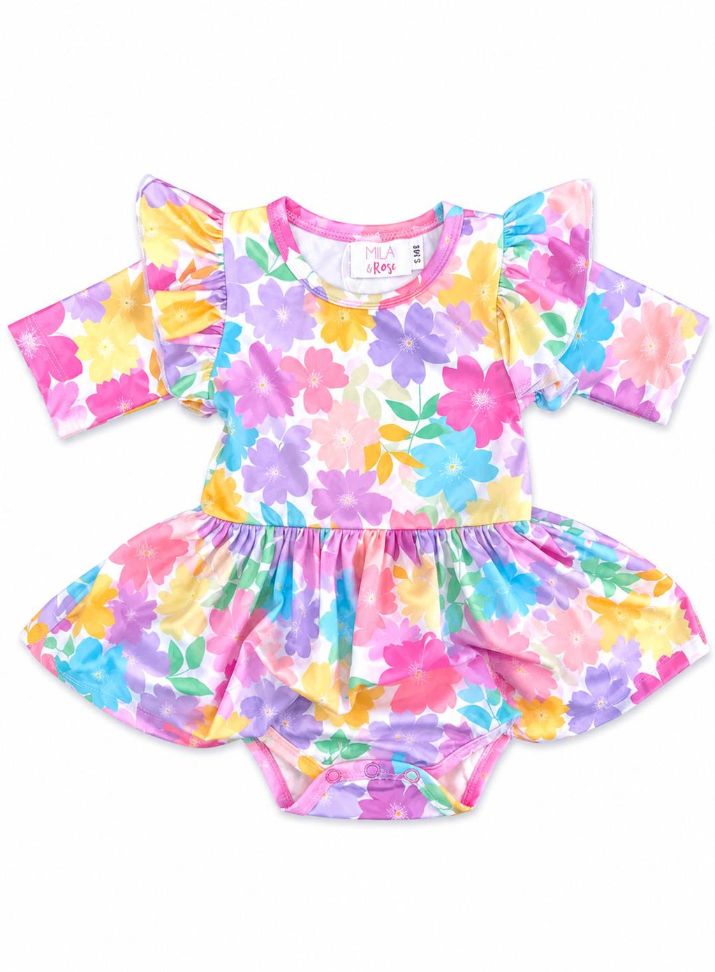 Colorful Carnations 3/4 Sleeve Flutter Twirl Bodysuit
