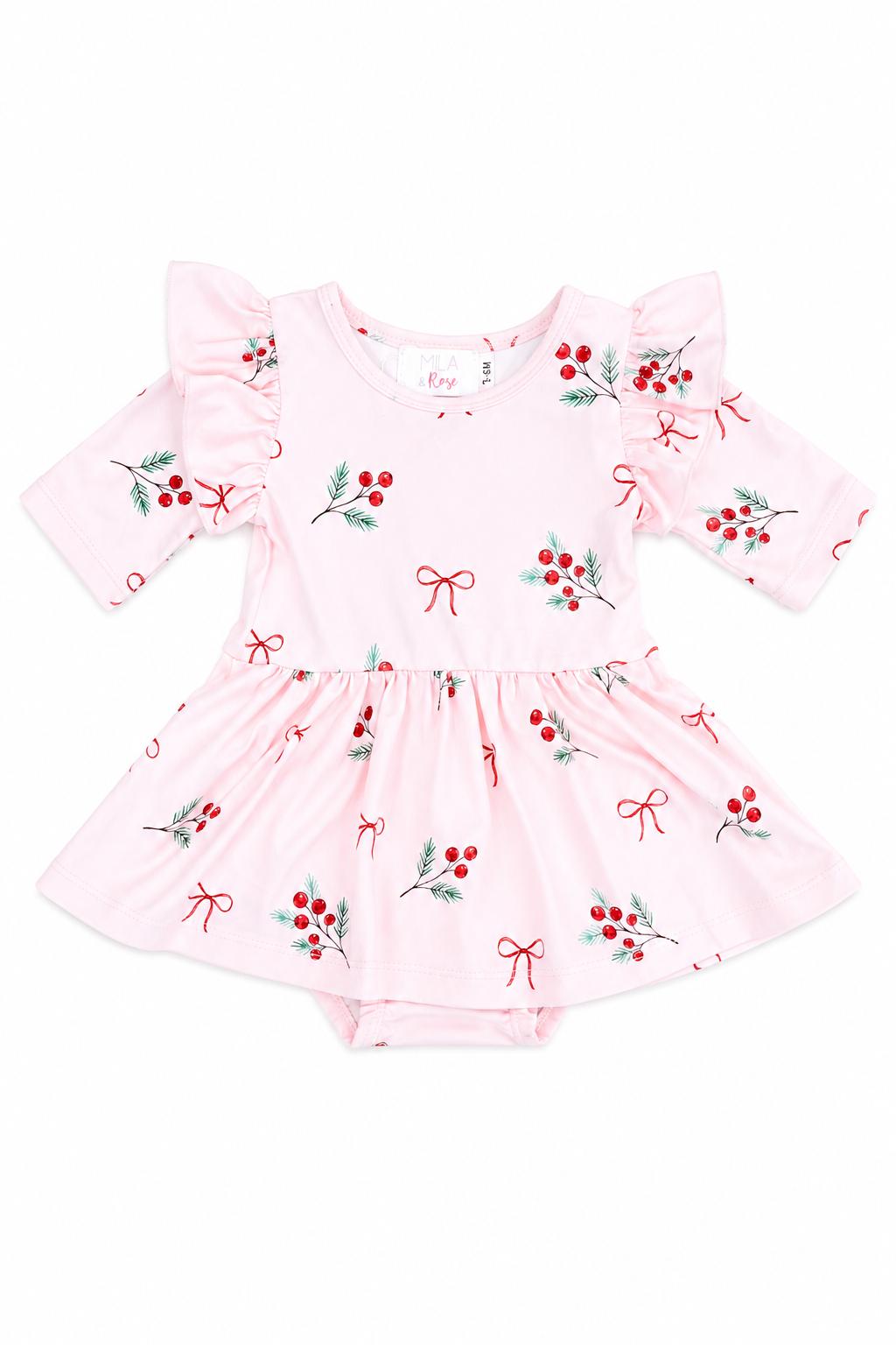 Winter Berries 3/4 Sleeve Flutter Twirl Bodysuit