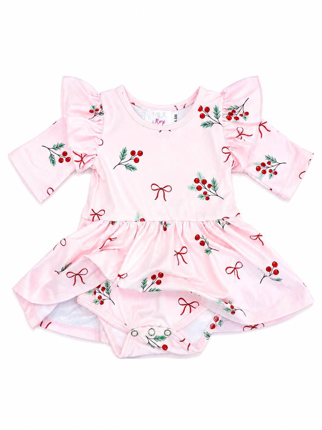Winter Berries 3/4 Sleeve Flutter Twirl Bodysuit