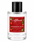 Vibrant bottle of Strawberry Bliss Extrait de Parfum with clear glass and red detailing.