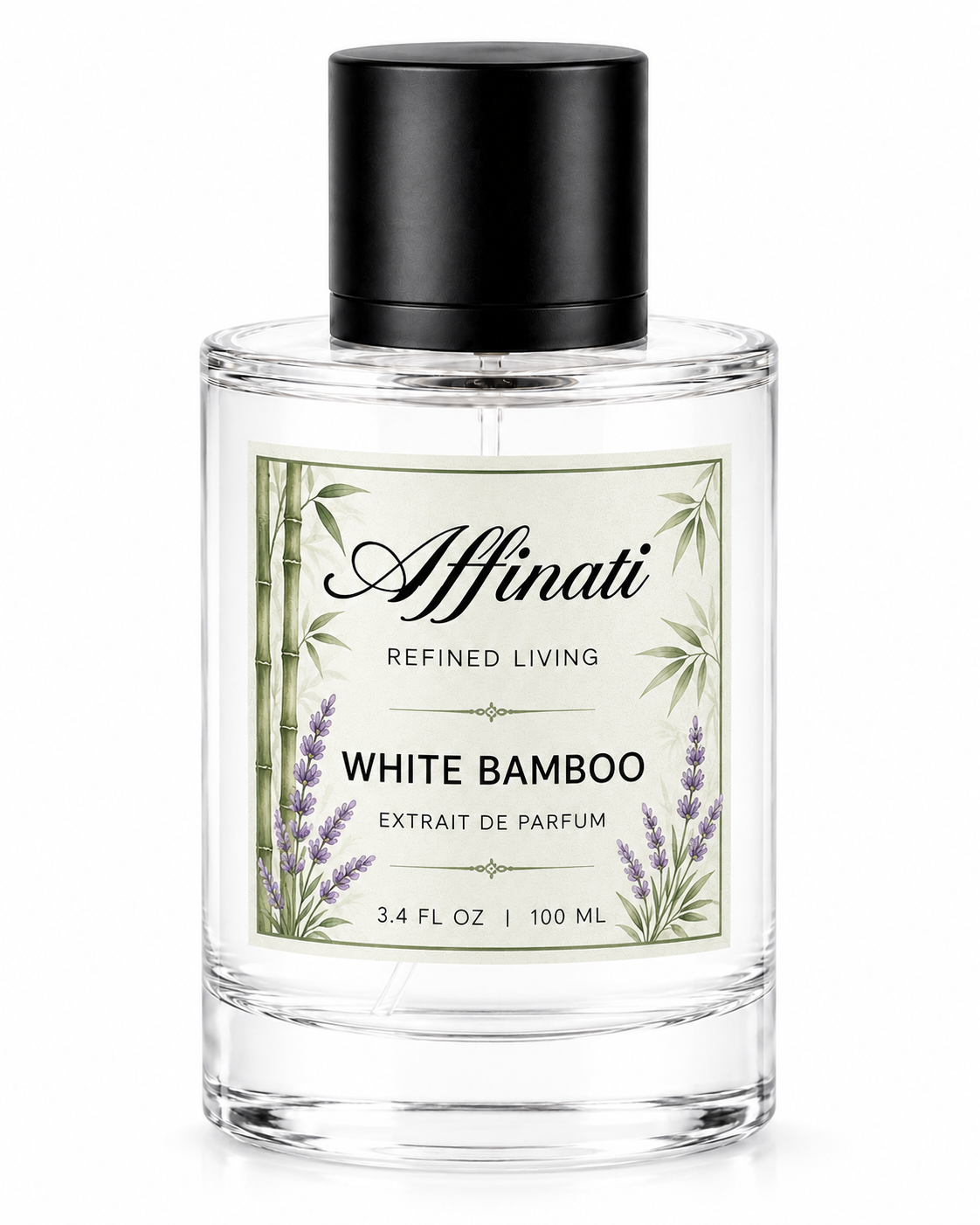 White Bamboo Perfume bottle with clean aesthetic