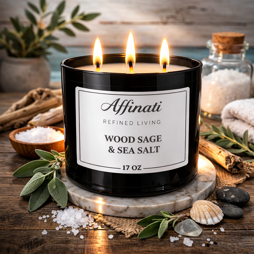 3-Wick Wood Sage and Sea Salt Scented Candle 17 oz - Image 2